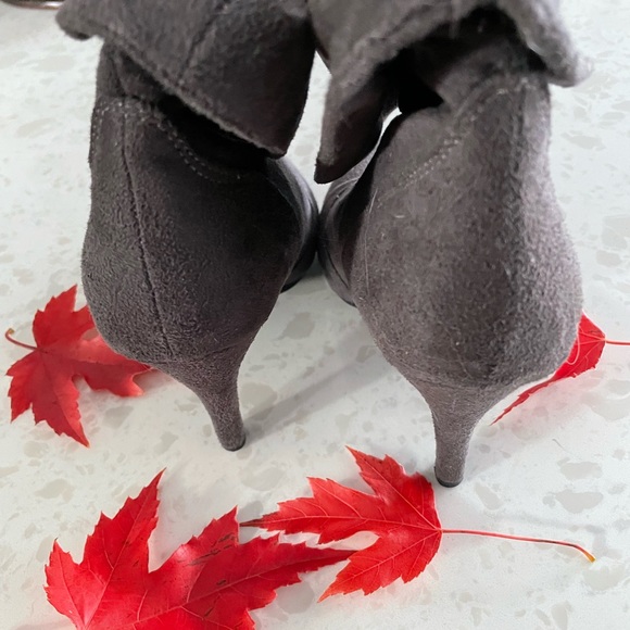 Gray 5.5 Suede like short boots with 4” heels. Fold down or wear up. - Picture 4 of 7